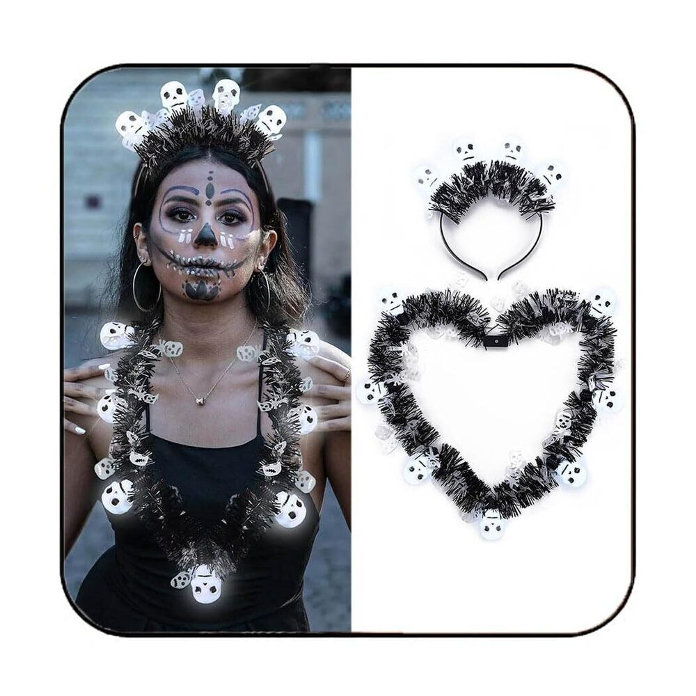2772 Halloween Light Up Skull Headband LED Hair Hoop Party Hair Accessories